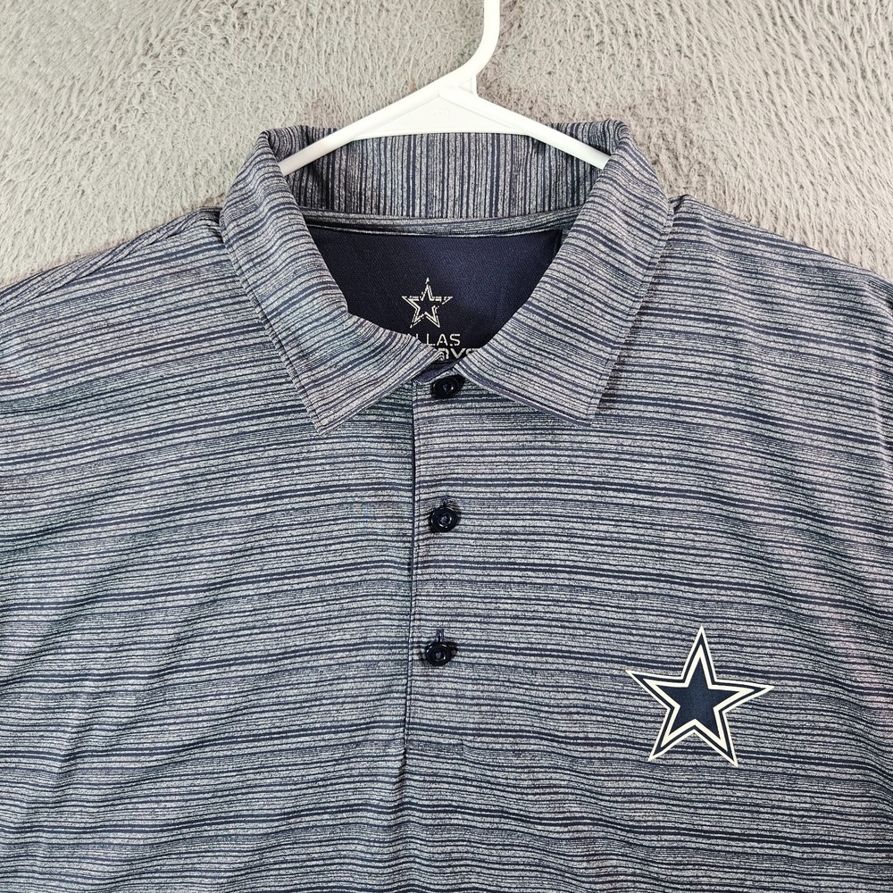 Dallas Cowboys Authentic Polo Shirt Men Large Short Sleeve Gray‎ Blue Striped
